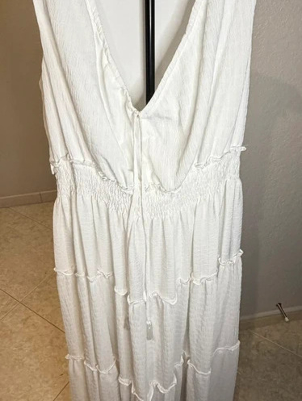 Taylor Woman Ivory White Sleeveless Smocked Tiered Maxi Dress Size 14W